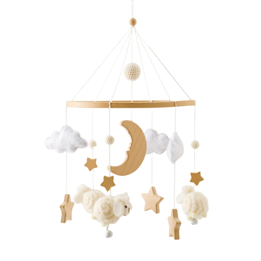 Crib Mobile Rattle Baby Wooden Bed Bell Baby Rattles Soft Felt Cartoon Bear Toys Crib Mobile Bed Bell Wood Toy Bracket Kid Gifts