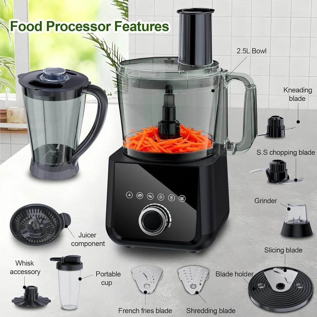 Food Processor 600W Chopping Slicing Shredding Ice Crushing 6 Presets Easy to Operate All Seasons Universal