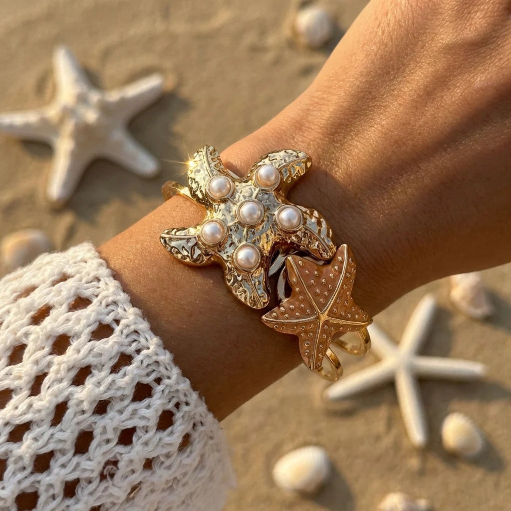 Elegant Enamel Flower Open Cuff Bracelet For Women Gold Plated Metal Pink White Blue Floral Bangles Beach Party Vacation Jewelry