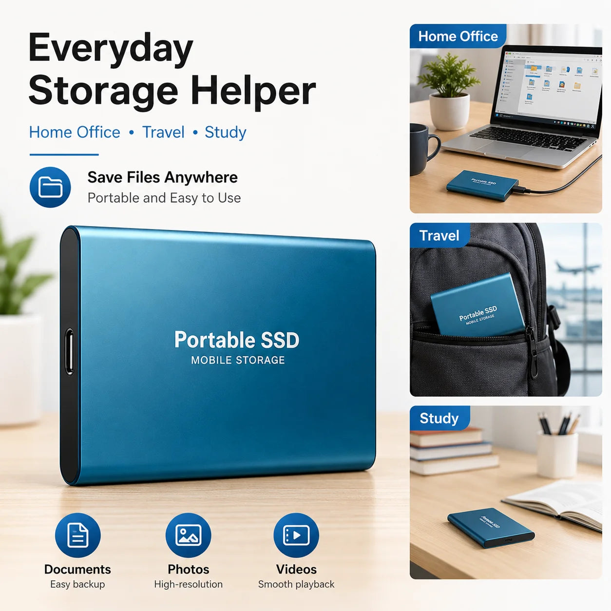 2TB Fast Portable Hard Drive External SSD Hard Disk USB Type-C High-Speed Storage for Laptop/Mac/PC