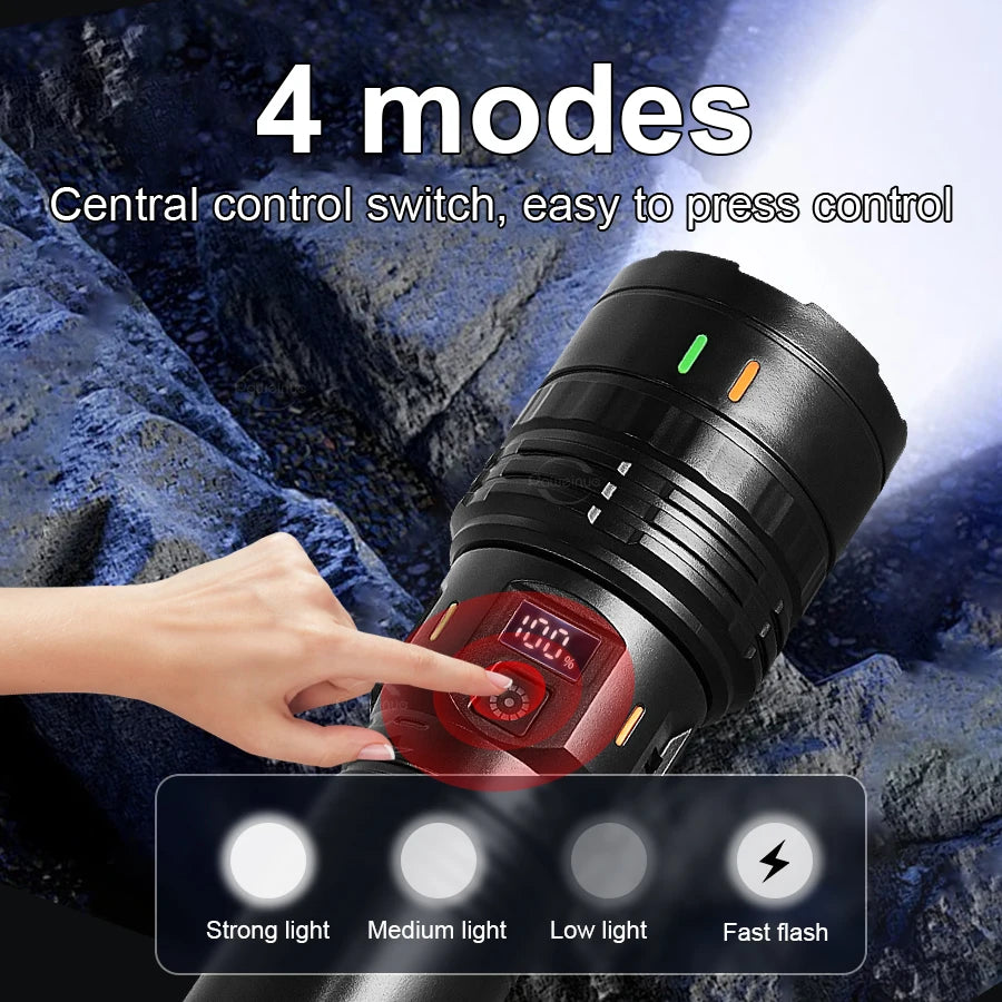998000000LM Ultra Powerful LED Flashlight New 2000W Super Bright Torch Light Rechargeable Portable Lamp Outdoor Fishing Lantern