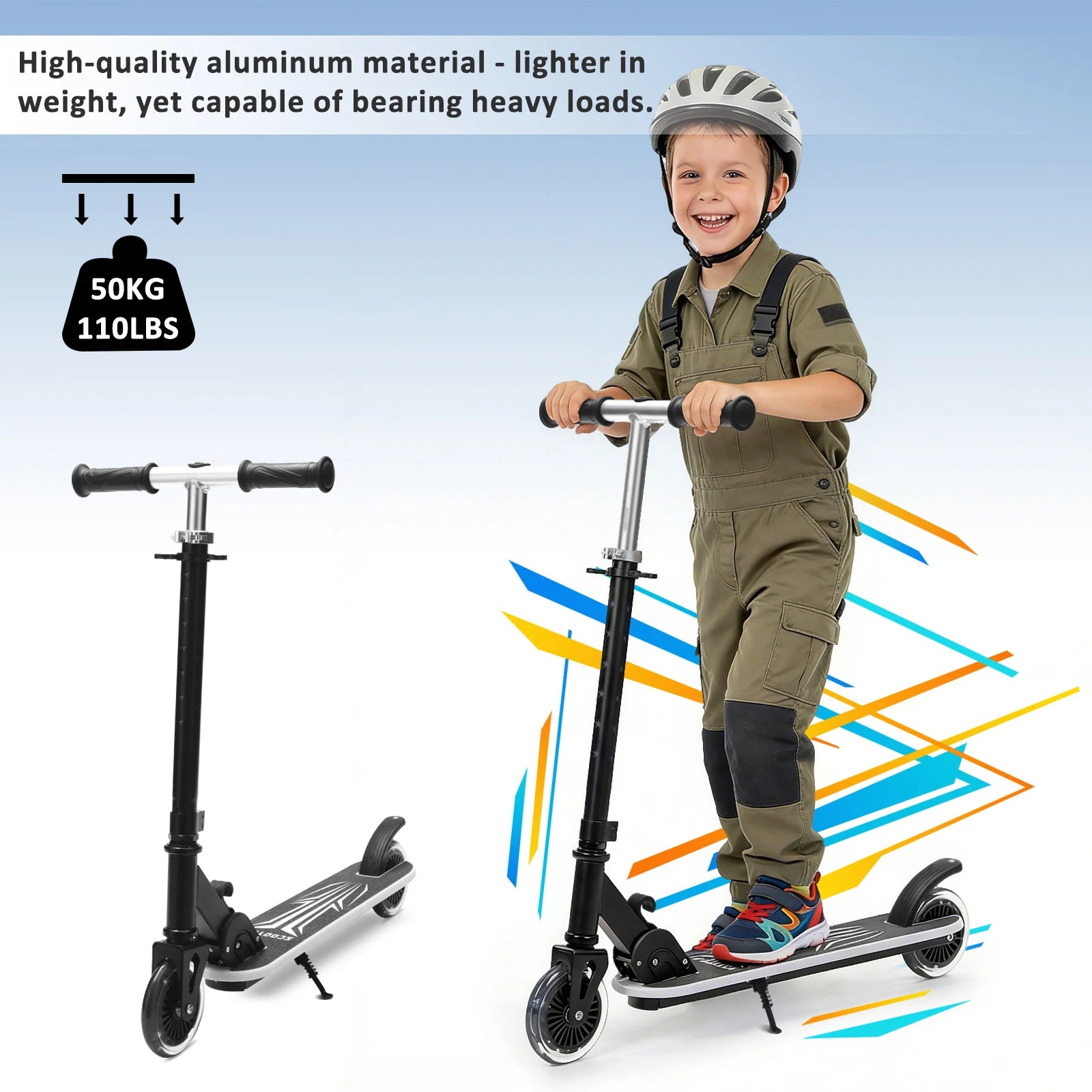 One-Click Folding Kids Scooter, 4-Level Height Adjustable Handlebar 75-90cm, Rear Foot Brake, Colourful LED Light-Up Wheels & Pedals, Stable 4.34" Tires, Portable Kick Scooter for Boys Girls Outdoor Play