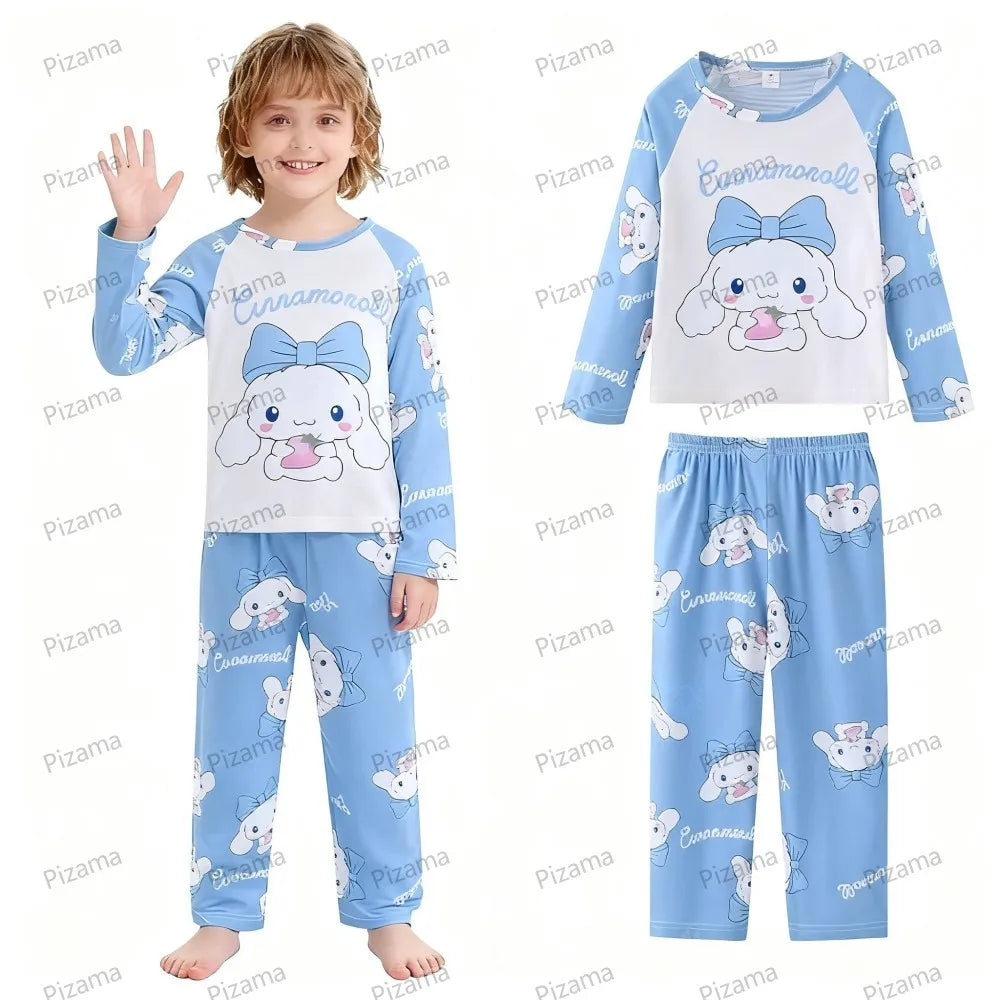 Sanrio Girls Pajamas Sets Full Sleeve Soft Hello Kitty Pyjamas Kids Cinnamoroll Pijamas Sleepwear Kuromi Baby Homewear Pjs