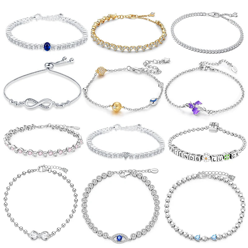 Sparkling Star Bracelet 925 Silver Original One-Size-Fits-All Soft Links Bracelet Zircon Chain For DIY Charms Jewelry Gift New