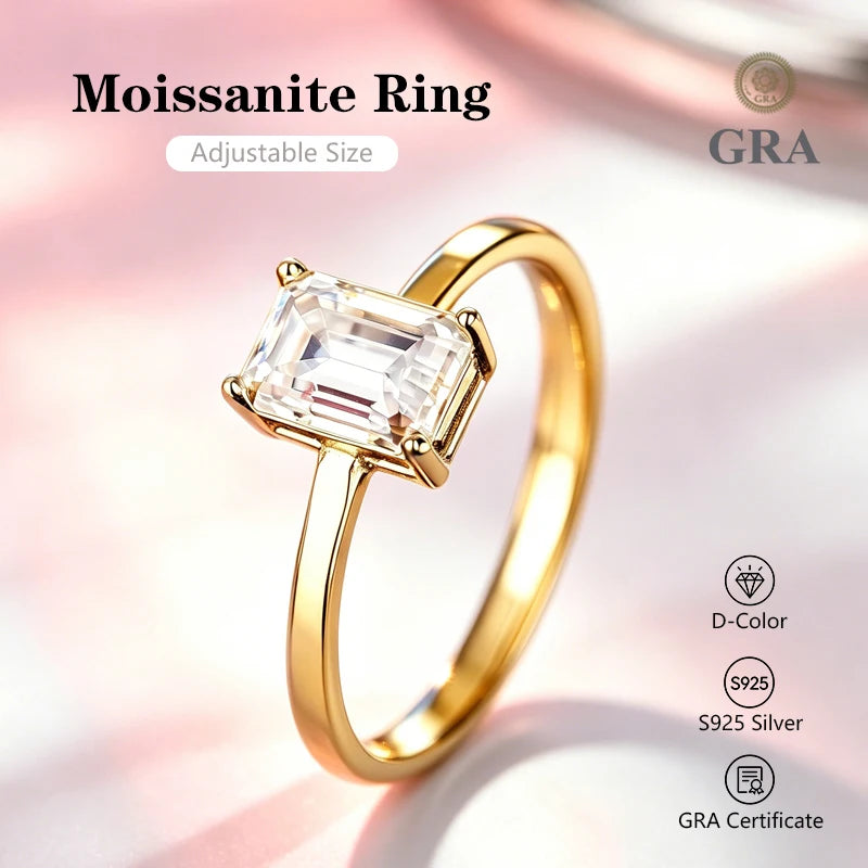 0.5-2.0 Carat Emerald Cut Moissanite Ring S925