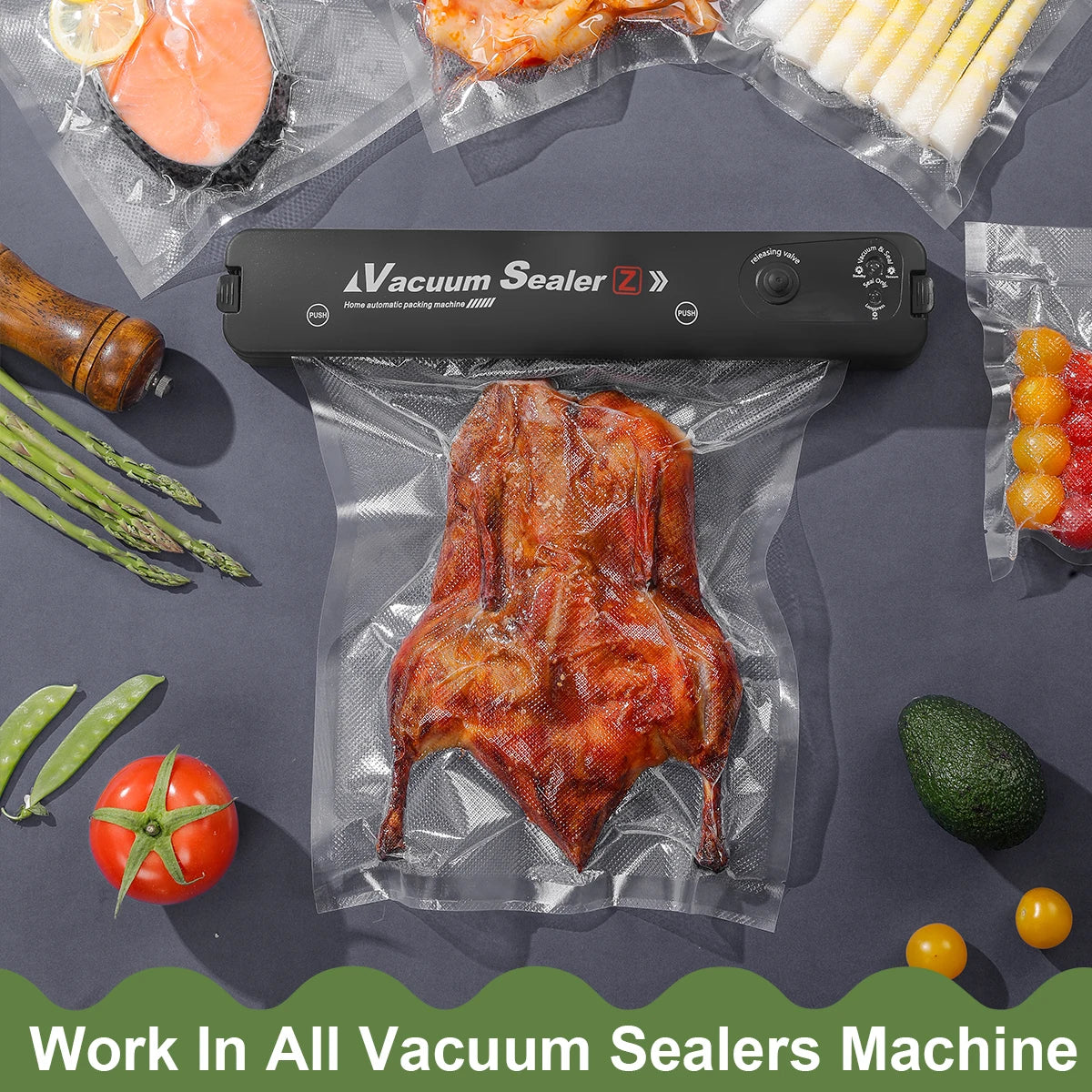 Vacuum Sealer Bags, Food Storage Pouches, Freshness Preservation for Kitchen, Compatible with Vacuum Sealer Machine Accessories