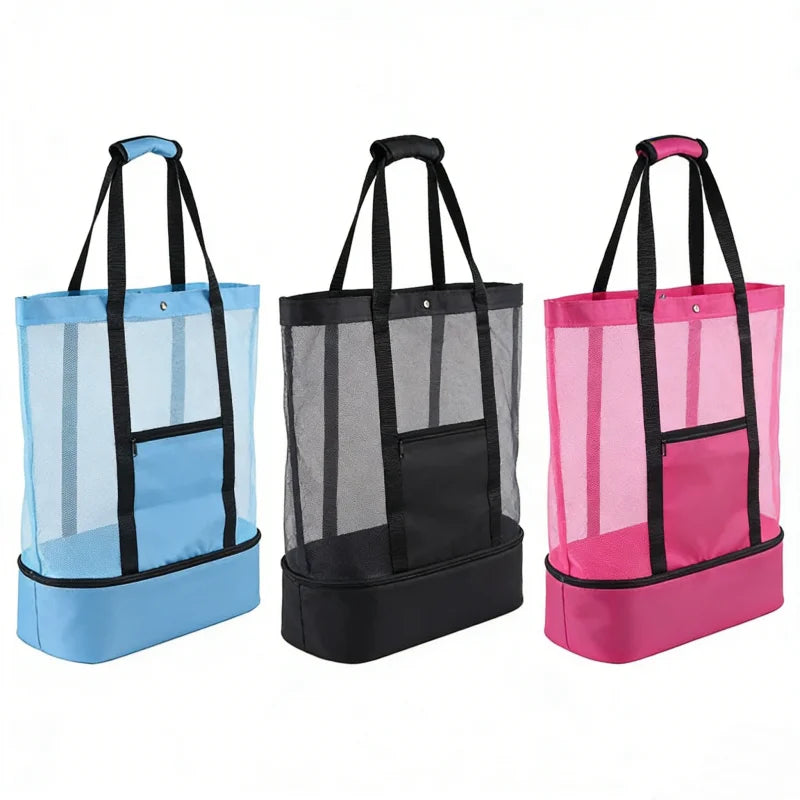 LUSQI Insulated Beach Bag For Women Large Waterproof Tote With Mesh & Transparent Double-Layer For Swimming Picnic Shopping
