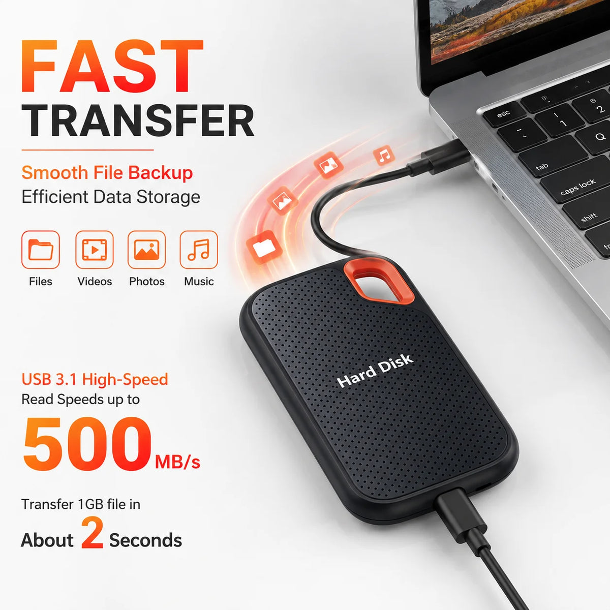 2TB External Hard Drive USB3.1 Mobile Storage Hard Disk