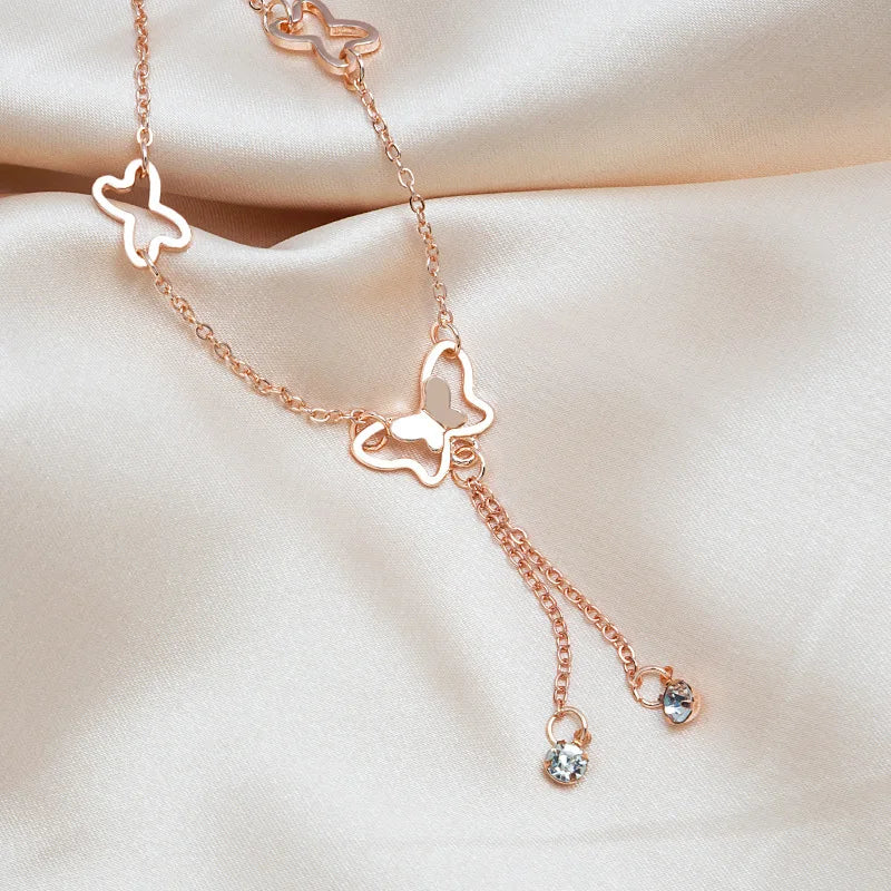 Bohemian Gold Silver Color Hollow Butterfly Anklets for Women Fashion Insect Zircon Ankle Bracelet Summer Beach Foot Chain Jewel