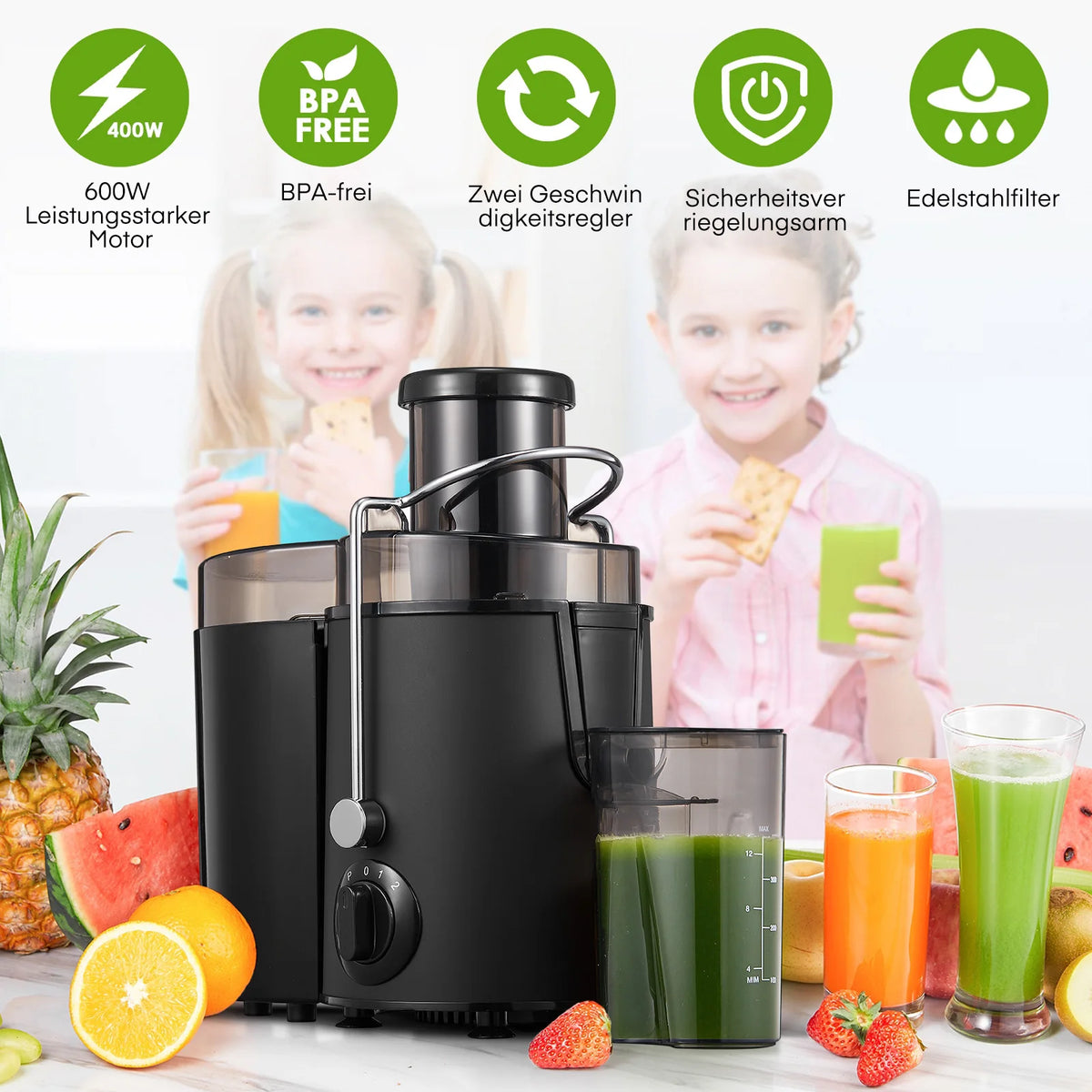 Electric Juicer 400W Max Centrifugal Juicer Machine, 65mm Wide Feed Chute,