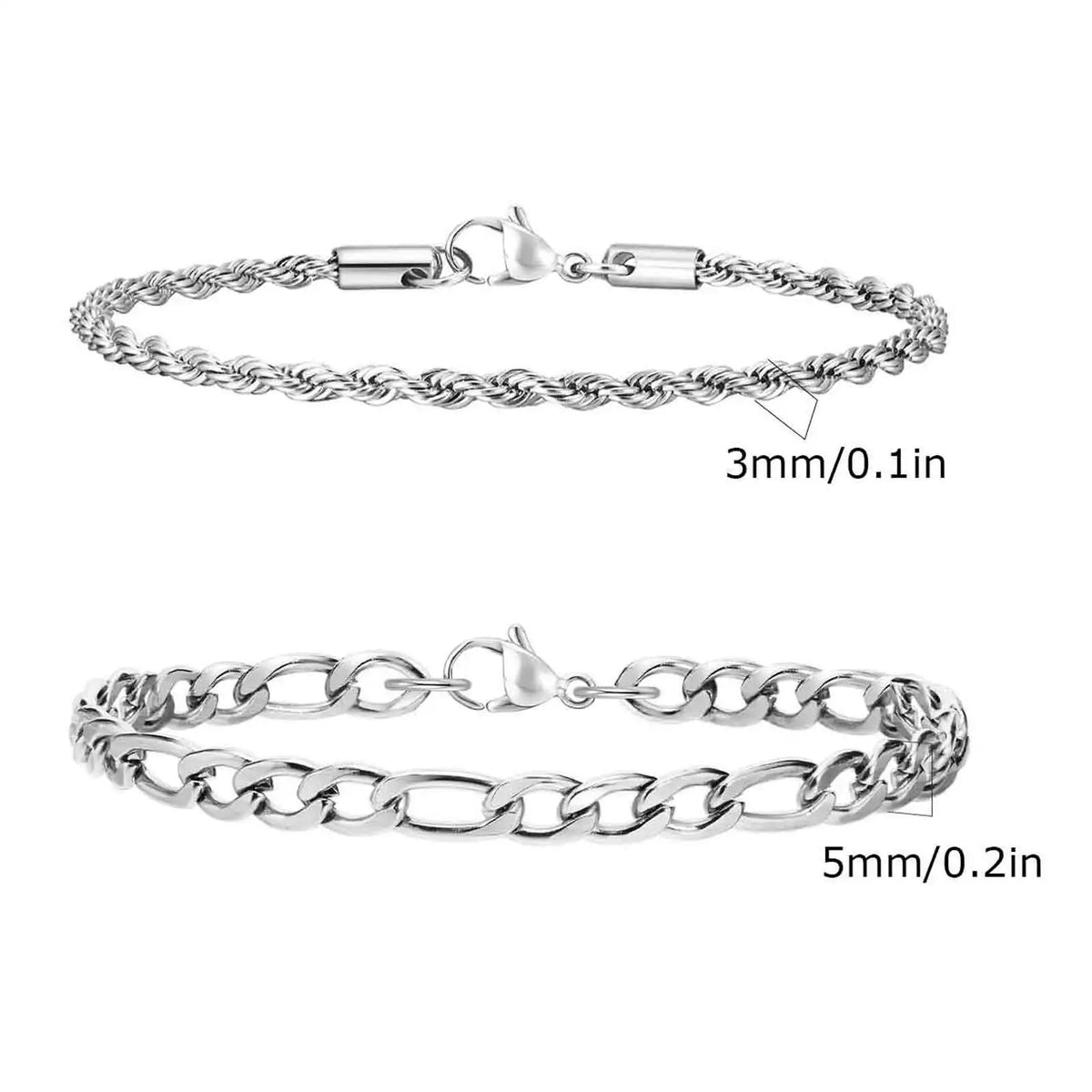 2pcs Men's Chain Bracelets,Stainless Steel Silver Gold Black Color