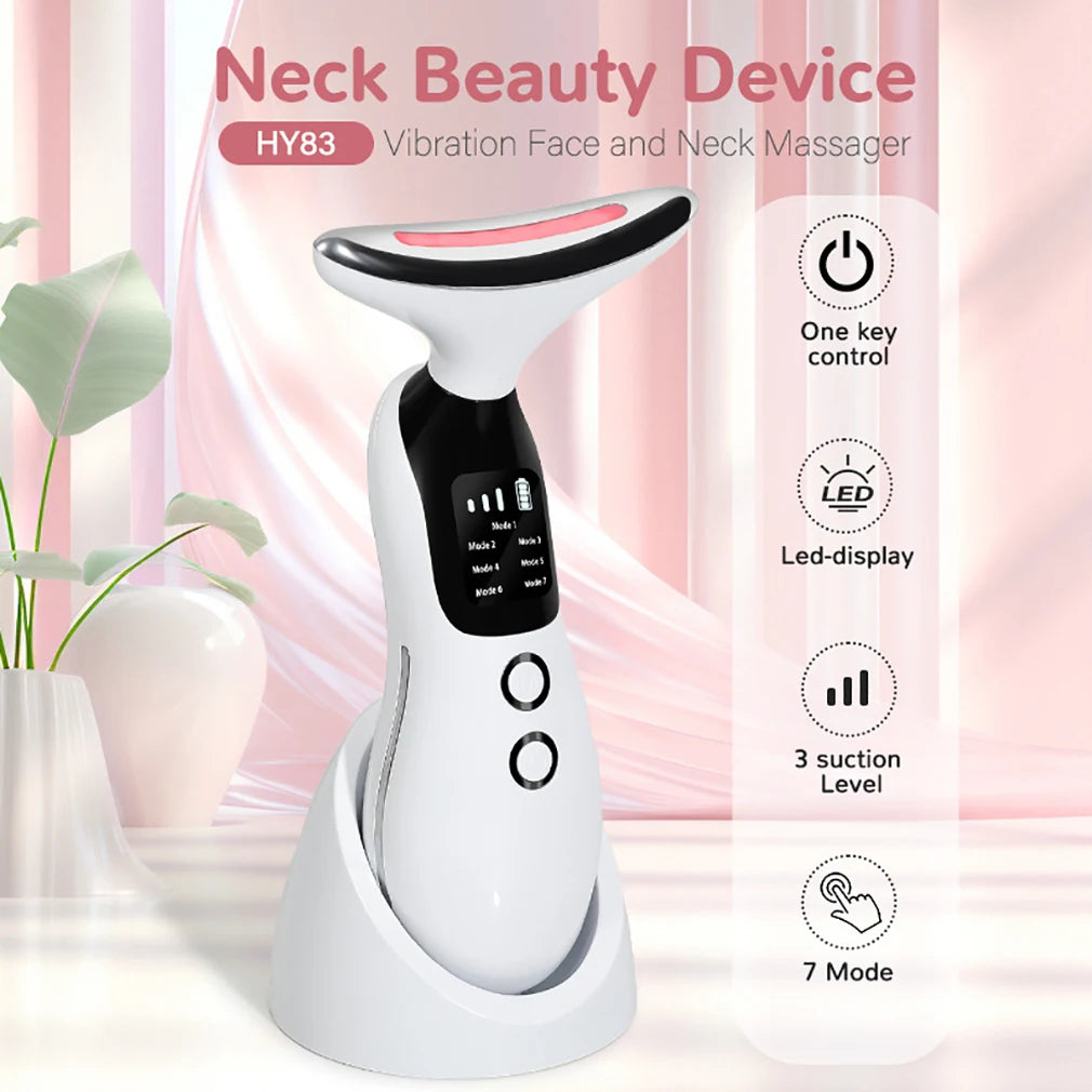 7 Colors LED Face Neck Beauty Device Deep Cleaning Vibration Facial Massager