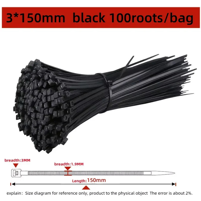 100Pcs Nylon Cable Ties Adjustable Self-locking Cord Ties Straps Fastening Loop Reusable Plastic Wire Ties For Home Office