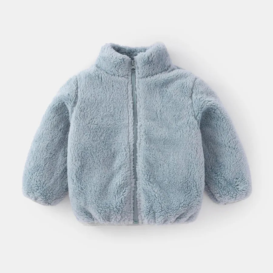 Solid Color Fashion Children Plush Coat Autumn Winter Warm Baby Girl Boy Casual