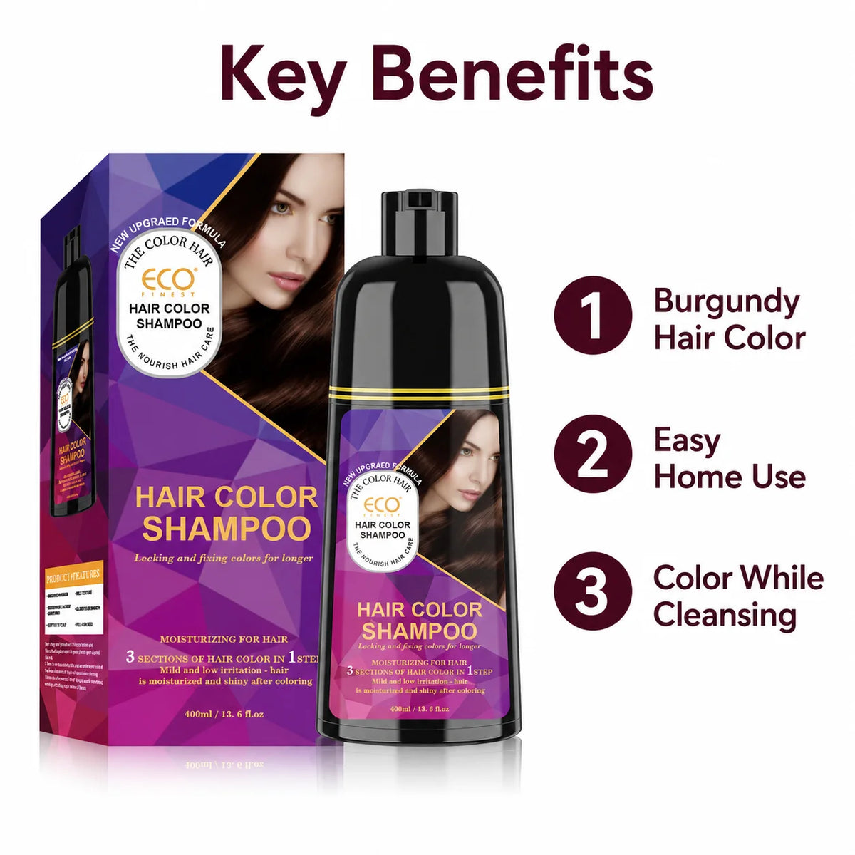 400ml Hair Color Shampoo Black Brown Burgundy Red Hair Dye Shampoo 3 in 1 Color Depositing Shampoo for Women Men,