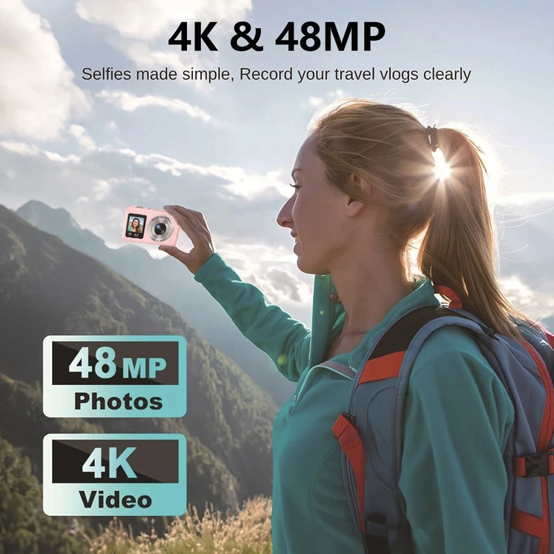 Lenovo 4K Digital Camera 48MP Dual Screen, Auto Focus Anti-Shake 16X Zoom,