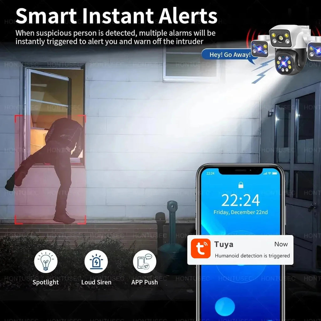 Tuya SmartLife 3 Screens Outdoor WiFi Security Camera PTZ 6K 12MP