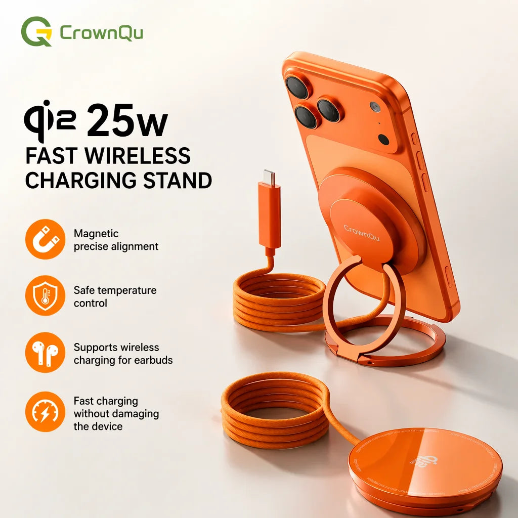 Qi2.2 Magnetic Wireless Charger Stand Foldable 25W Fast Charging with 47.2