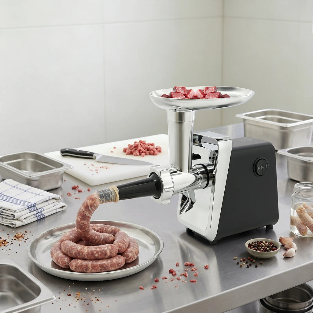 Electric Meat Grinder 250W 230RPM with 3 Cutter Heads and Sausage Attachment