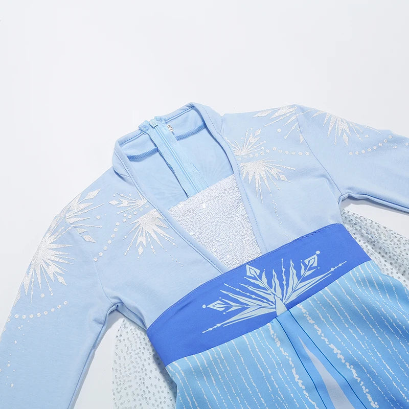 Elsa Princess Dress for Girls Blue Long Sleeve Cloak Carnival