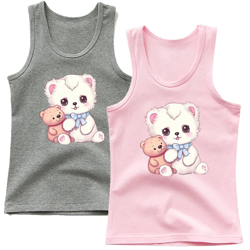 Girls Kawaii Ocean Princess Tanks Kids Sleeveless O-Neck Summer T-Shirt New Catoon Vest Top for Toddler Kids