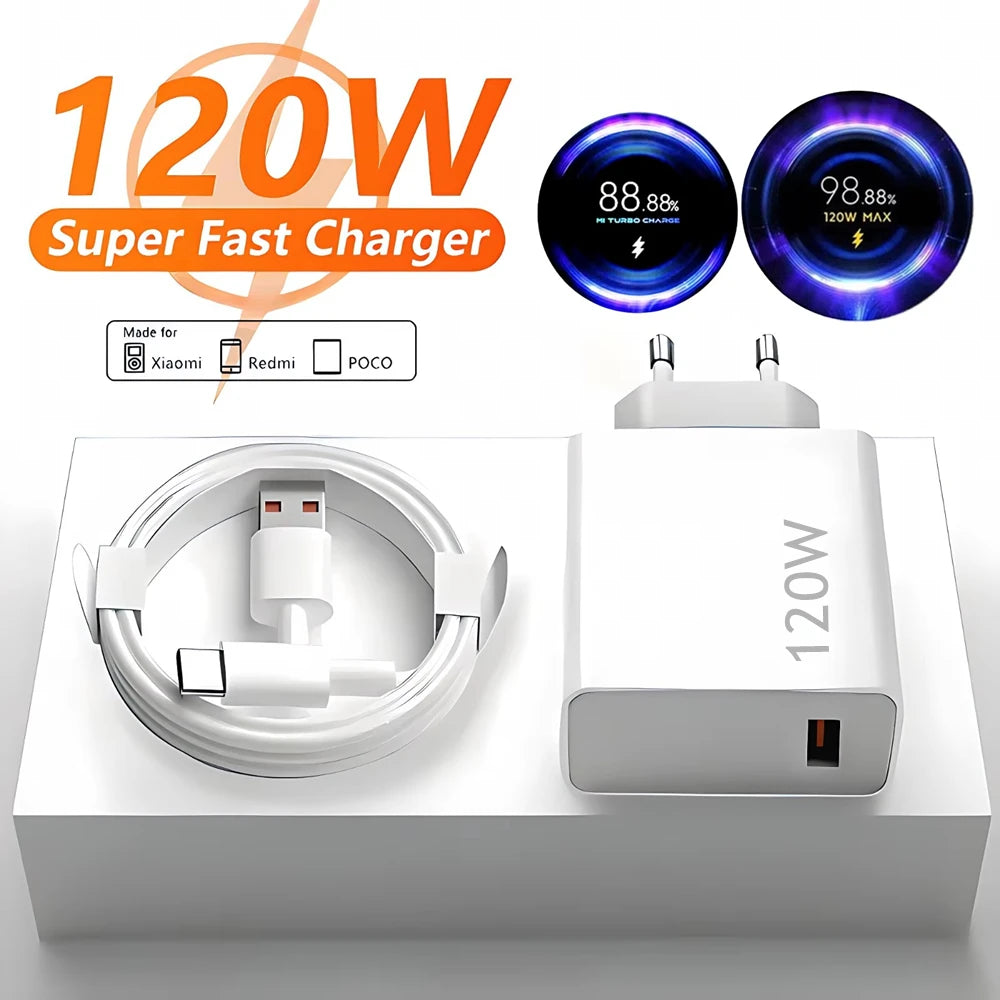 6A 120W EU Fast USB Wall Charger For Xiaomi 11 12 13 14 15