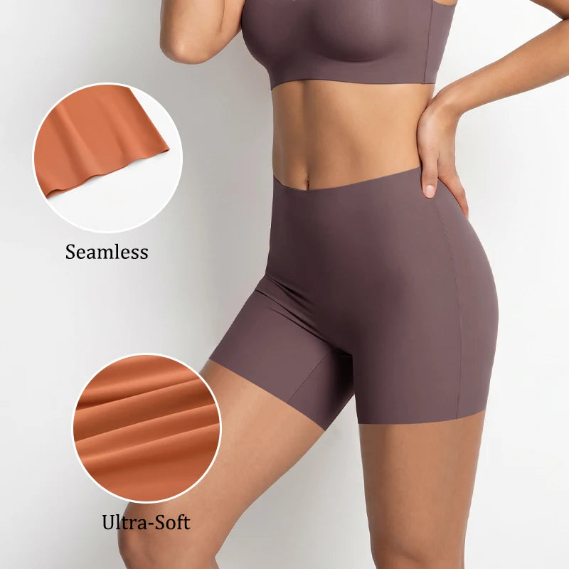 FINETOO Seamless High Waist Shorts Panties Women Tummy Control Hip Lift Ice Silk Safety Underwear Female Tight Boyshorts Boxer