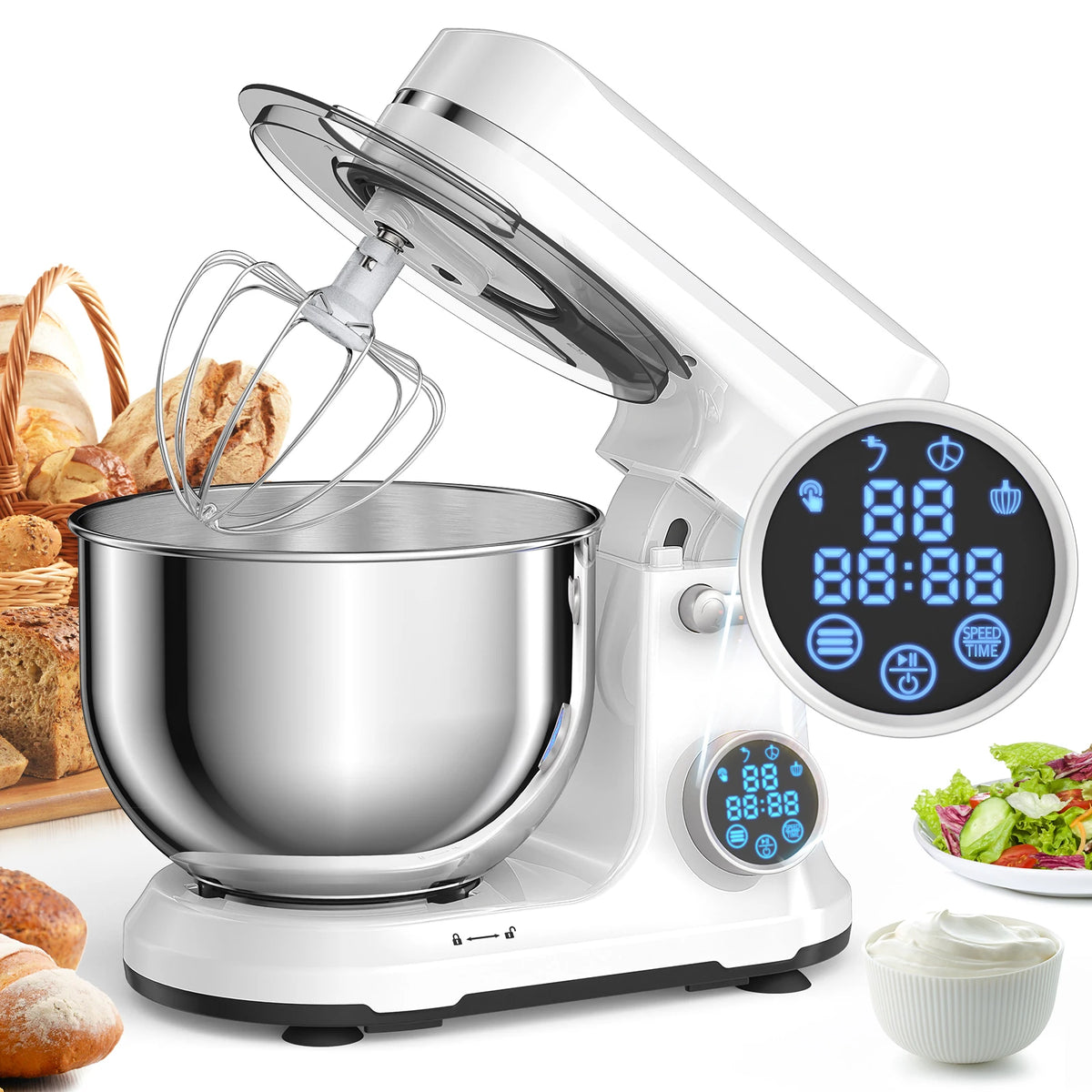 BioloMix Kitchen Food Stand Mixer, 1200W 11-Speeds DC Motor, Digital OLED Screen