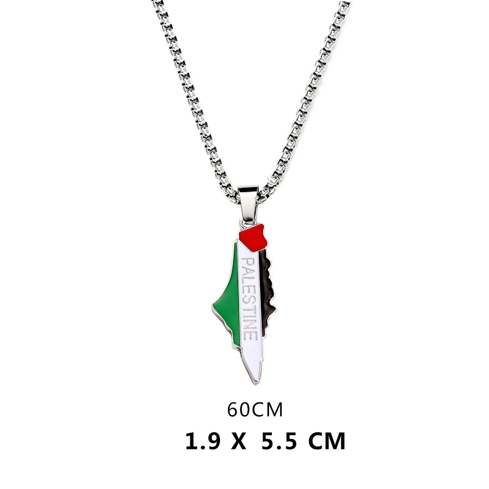 Palestine Map Pendant Keychain for Women Men Stainless Steel Map Geography