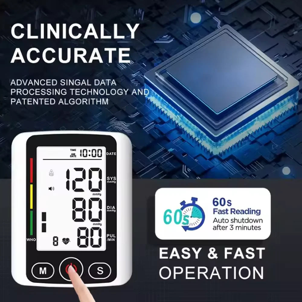 Automatic Digital Arm Blood Pressure Monitor Sphygmomanometer Tonometer Tensiometer Heart Rate Pulse Meter BP Monitor Healthy