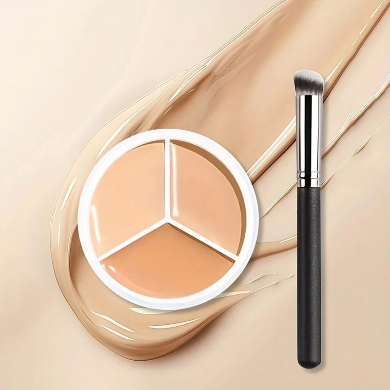 Creamy Triple Shade Concealer Palette with Brush Set,Flawless Makeup,Dark Circles & Blemish Concealer,Even Skin Tone