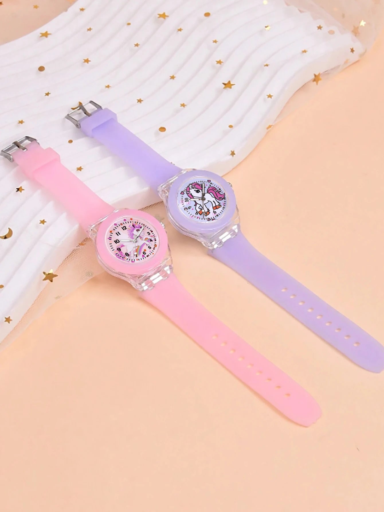 Fashionable Silicone Glow Watch And Beaded Bracelet Set with Unicorn Design for Daily And Birthday Gifts (No Box Included)