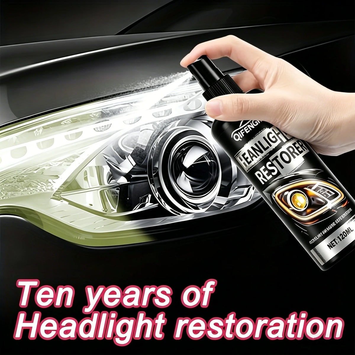 Car Headlight Restorer Spray, Effective Repair for Yellowing Oxidation