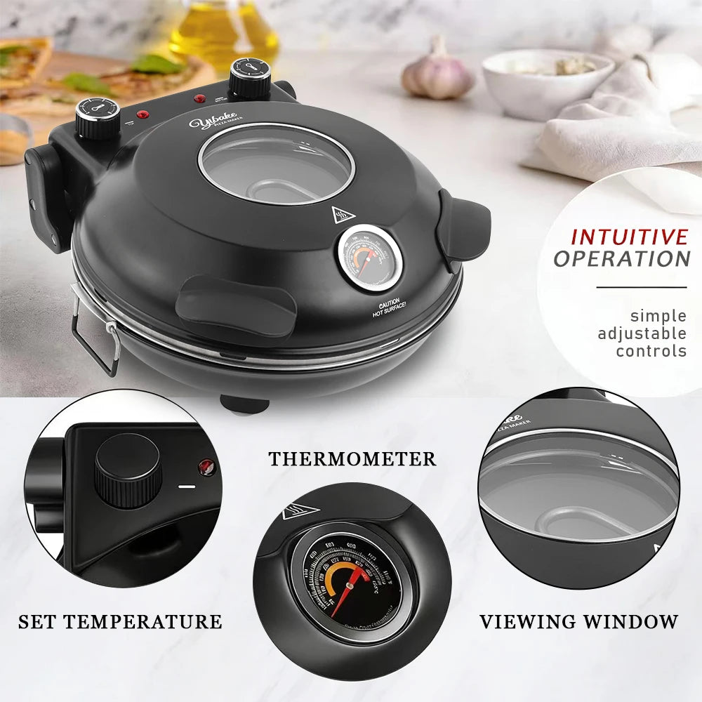 Electric Pizza Maker With Three Accessories 420℃ 1200W Dual Temperature Indoor Pizza Stone Plate 12inch Pizza Oven 10Minute