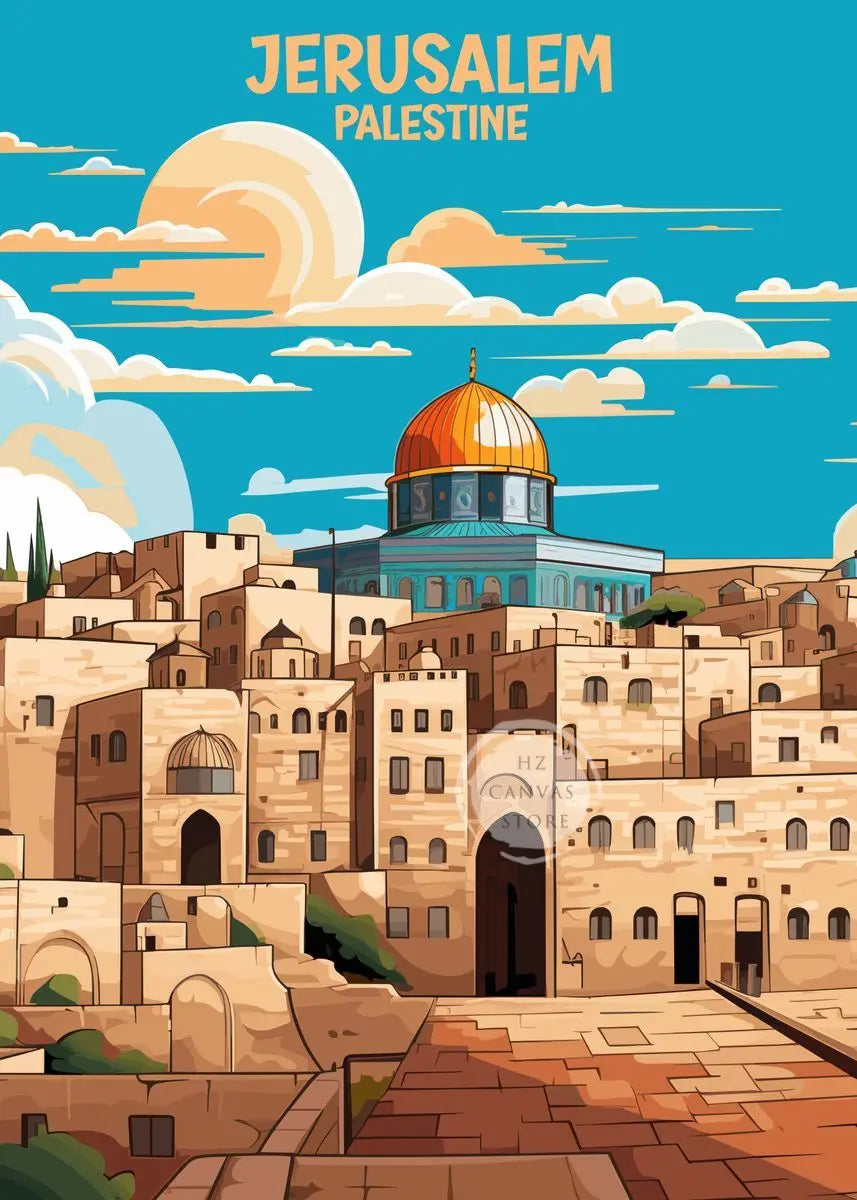 Jerusalem Palestine Travel Poster Religious Shrines Mosque Prints Canvas Painting Wall Art Pictures for Living Room Home Decor