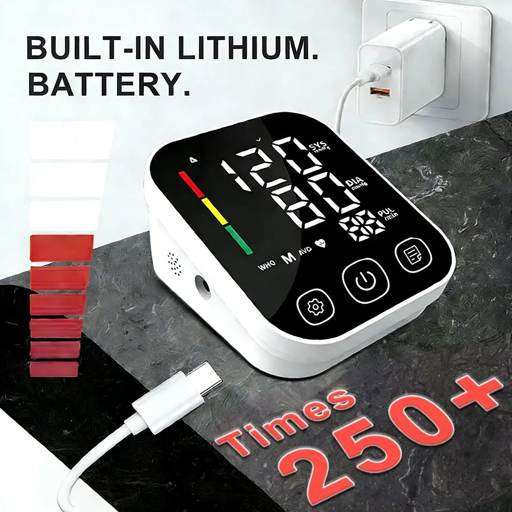 Rechargeable Blood Pressure Monitor Portable Digital Arrhythmia Meter Upper Arm Automatic Tonometer Home Health Tensiometer