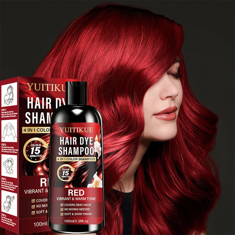 100ml Red 4IN1 Hair Color Shampoo 15 Mins Fast Dye Cover Grey Hair