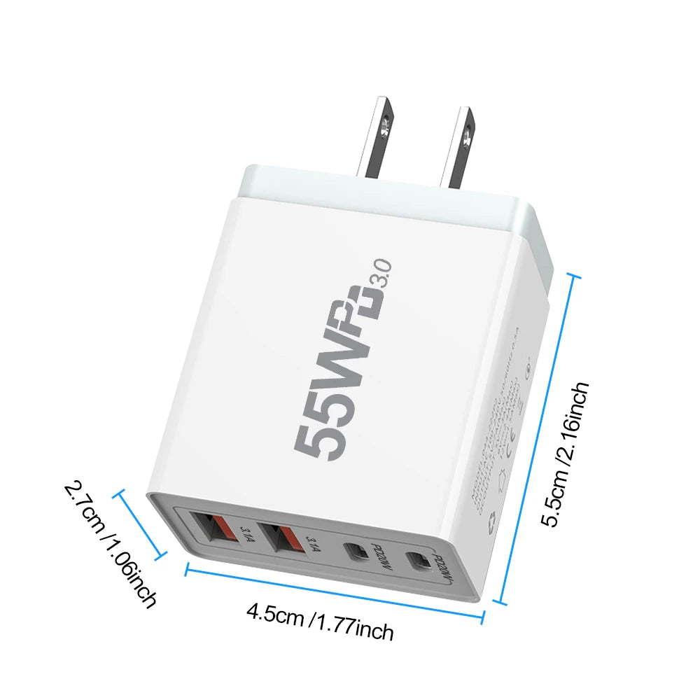 Fast Charge Mobile Phone Adapter For iPhone Xiaomi Huawei Quick Charger Wall Charger 4 Ports