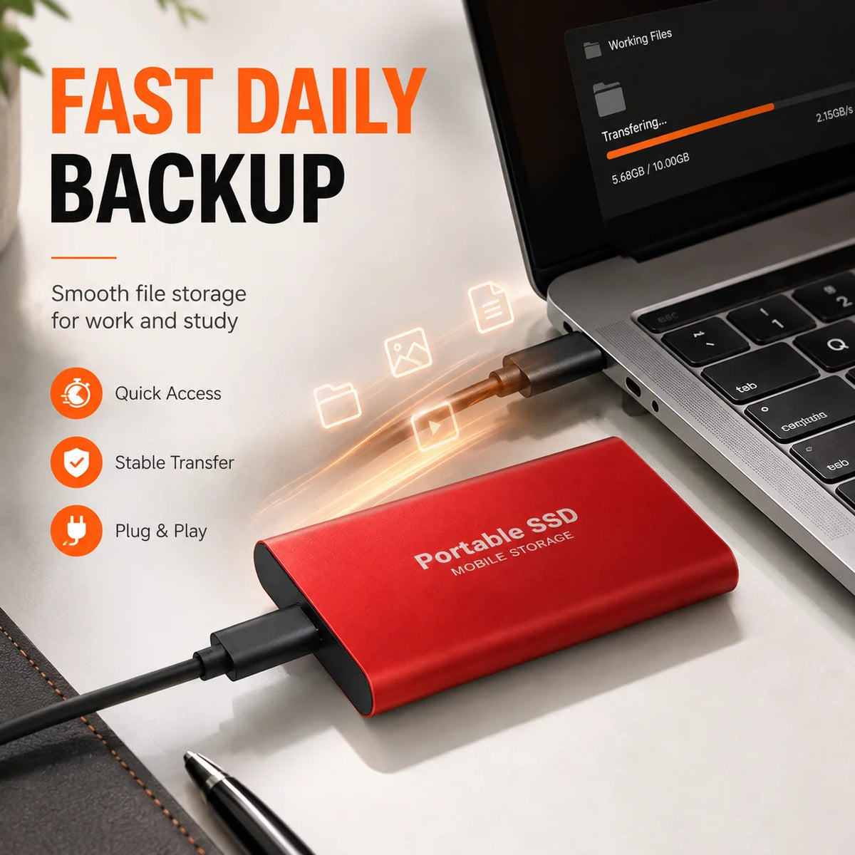 Portable External Hard Drive 1TB 2TB Slim Body Mobile Hard Disk