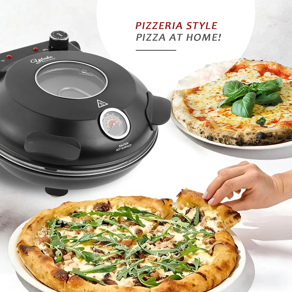 Electric Pizza Maker With Three Accessories 420℃ 1200W Dual Temperature Indoor Pizza Stone Plate 12inch Pizza Oven 10Minute