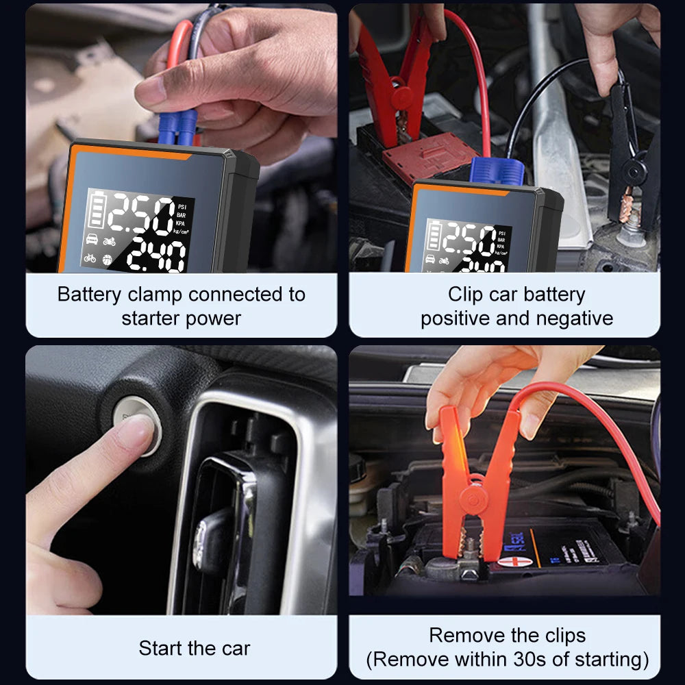 EAFC 4-in-1 Car Emergency Jump Starter 1200A Peak Current 150PSI Air Pump Tire Inflator Power Bank Booster Multipurpose Tool