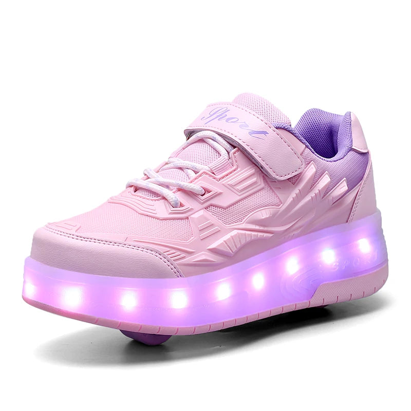Children 2Wheels Roller Skates Shoes USB Charging Invisible Detachable Equipped with LED Lights