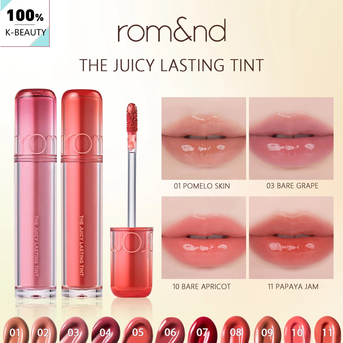 rom&nd THE JUICY LASTING TINT-11 Shades,Lightweight Hydrating