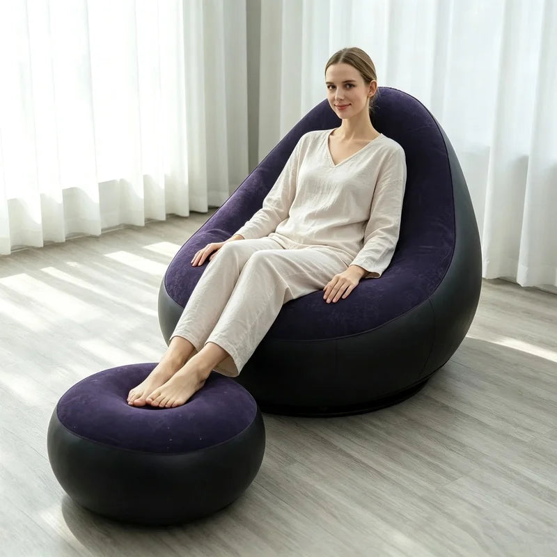 PVC Flocking Inflatable Lazy Sofa, Foldable Portable Air Lounge