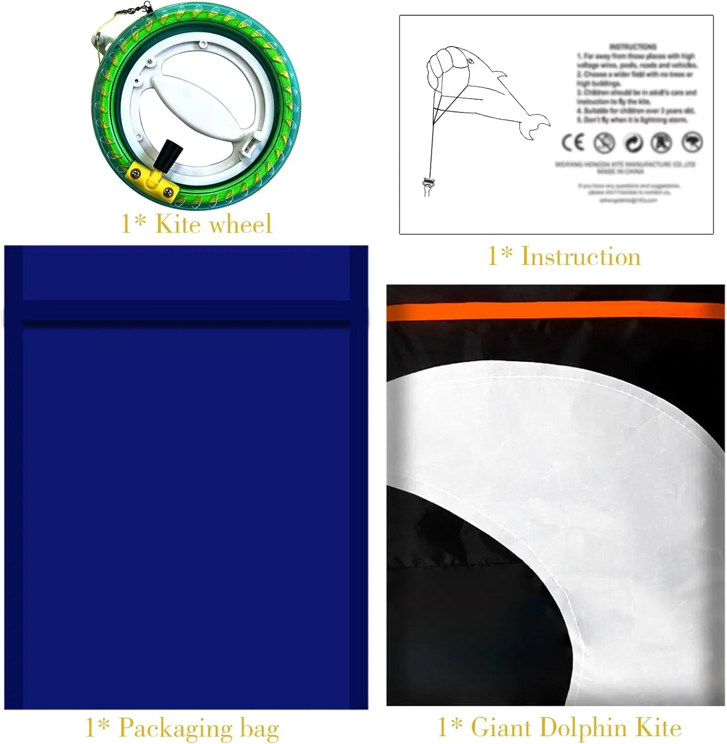 New Arrive  Outdoor Fun Sports Single Line 57Inch Black Software Whale/ Dolphin Kite / Animal Kites With 14cm Wheel Good Flying
