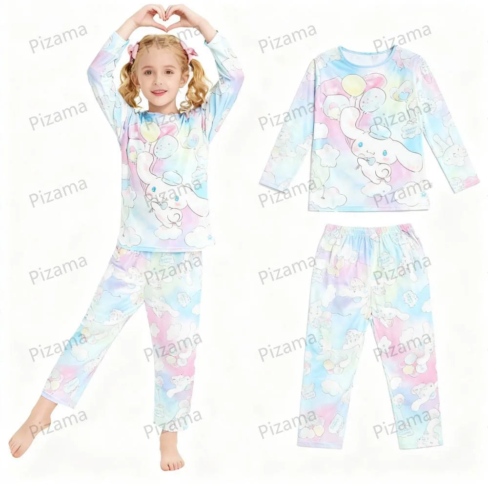 Sanrio Girls Pajamas Sets Full Sleeve Soft Hello Kitty Pyjamas Kids Cinnamoroll Pijamas Sleepwear Kuromi Baby Homewear Pjs
