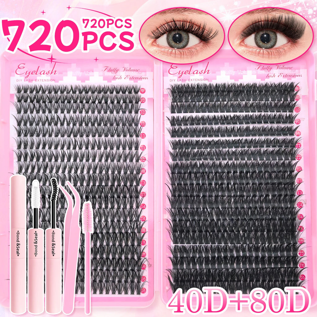 720 Cluster 30-100D Lashes Kit – 3 Sizes, Mix-&-Match Lengths for Custom Volume! Buildable, Fluffy Glam
