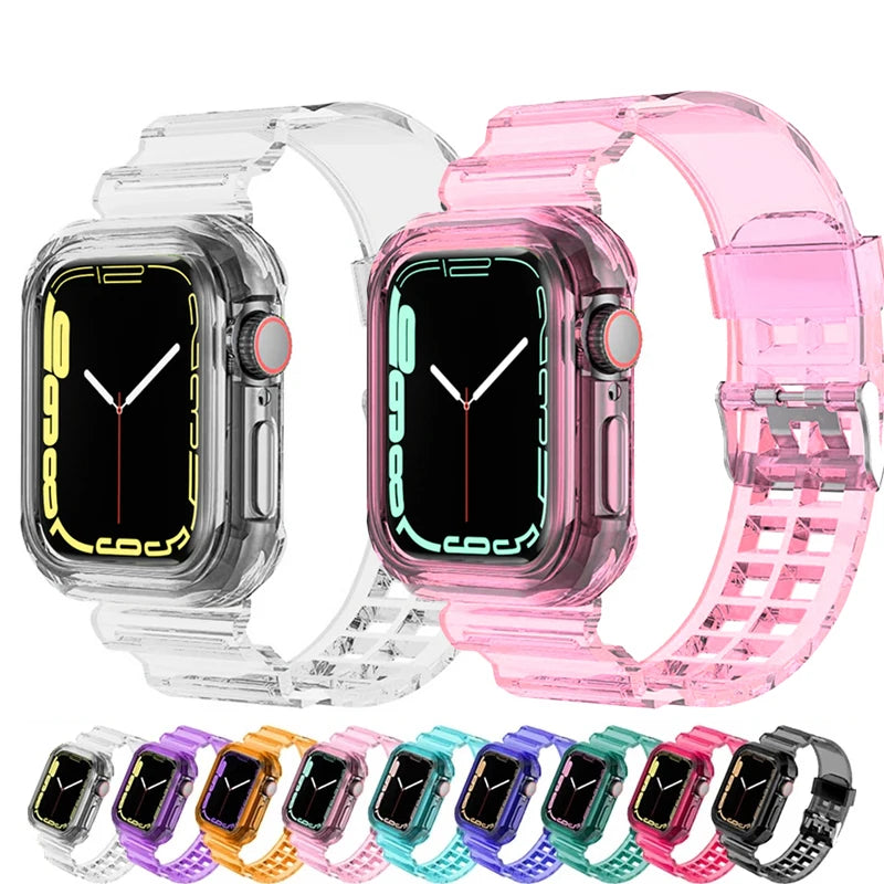 Clear Band + Case for Apple Watch 11 10 9 8 7 6 5 SE 4 38MM 42MM 46MM