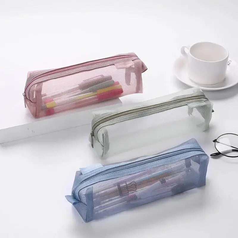 Cute Aesthetic Transparent Mesh Pencil Case