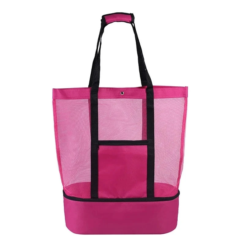 LUSQI Insulated Beach Bag For Women Large Waterproof Tote With Mesh & Transparent Double-Layer For Swimming Picnic Shopping